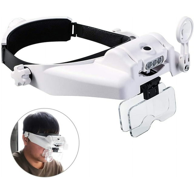 Lupa de cabeza iluminada con LED desmontables, lupa de lectura, visera, lupa para pasatiempos, trabajos de cerca, costura, manualidades, lectura, reparación, fabricación de joyas (1X a 1