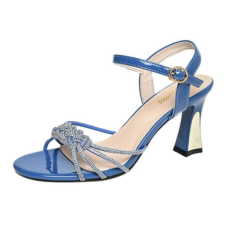 

Sandals Women Fashion Womens Chunky High Heels Breathable Lace Up Shoes Casual Sandals Womens Sandals Pu Blue 38