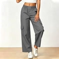 thumbnail image 4 of Bxsruta Women's Cargo Pants Wide Leg Relaxed Fit Cropped Trousers Casual Summer Everyday Wear, 4 of 5