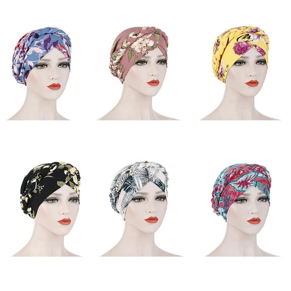 Meidiya Women Turban Cap Floral Print Turbans Headscarf Beanie Twisted Braid Wrap Hat Soft Pre Tied Knot Headwrap for Women