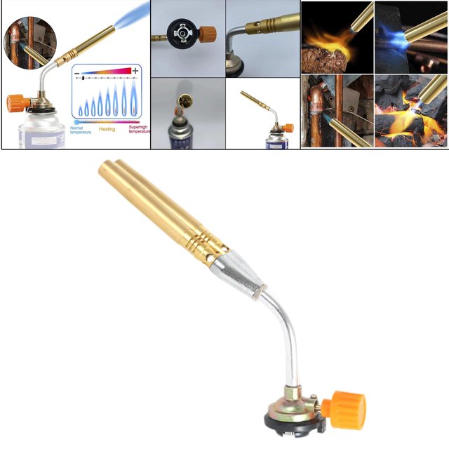 Lanzallamas portátil, latón, tubo de material acero inoxidable, quema con gas con tarjeta Inetrface, de llama, lanzador de llama para jardín, viaje, Tubo doble Baoblaze Lanzallamas