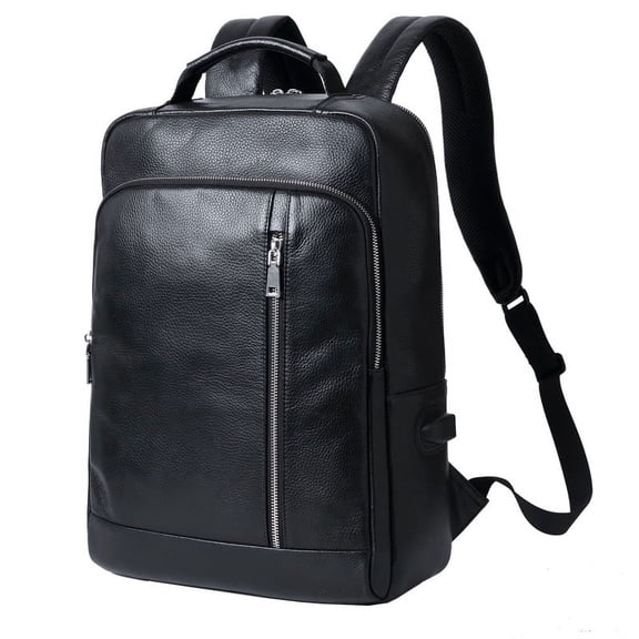 New Men's Backpack Business Leather Backpack Large Capacity,Black