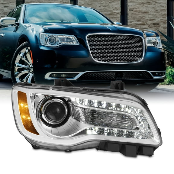 AKKON - Fit 2015-2023 Chrysler 300 Halogen Type Projector Headlight Chrome Bezel OE Style Passenger Right Side