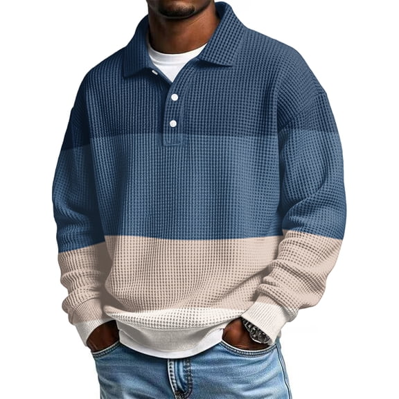 longantii Waffle Long Sleeve Polo Shirts for Men Big and Tall Golf Shirt Casual Collared Heavyweight T Shirts Textured Knit Tops Complexion XXL