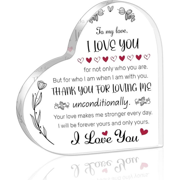 I Love You Heart Shaped Acrylic Plaque Decor for Him Boyfriend Husband, Perfect for Birthday Anniversary and Valentines Day for Desk Bookshelf Bedroom Nightstand