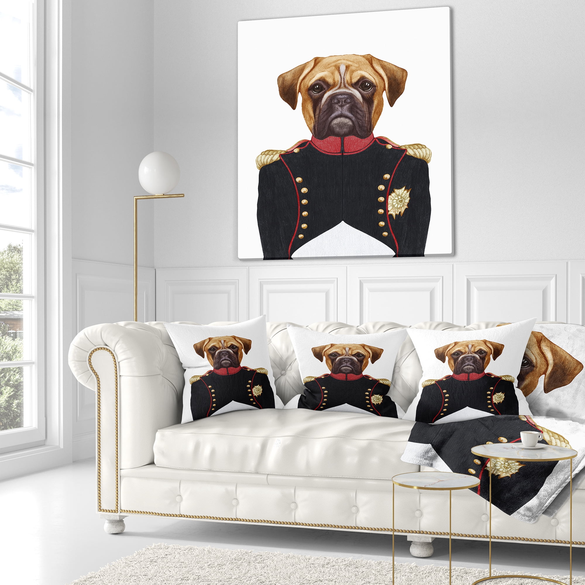 Designart Boxer Dog in Military Uniform - Animal Throw Pillow - 16x16