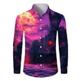 thumbnail image 3 of Domuza Long Sleeve Shirts for Men Halloween Horror Novelty Print Button Up T-Shirts Casual Regular Fit Collared Dress Shirts for Halloween Party Purple 3XL, 3 of 5