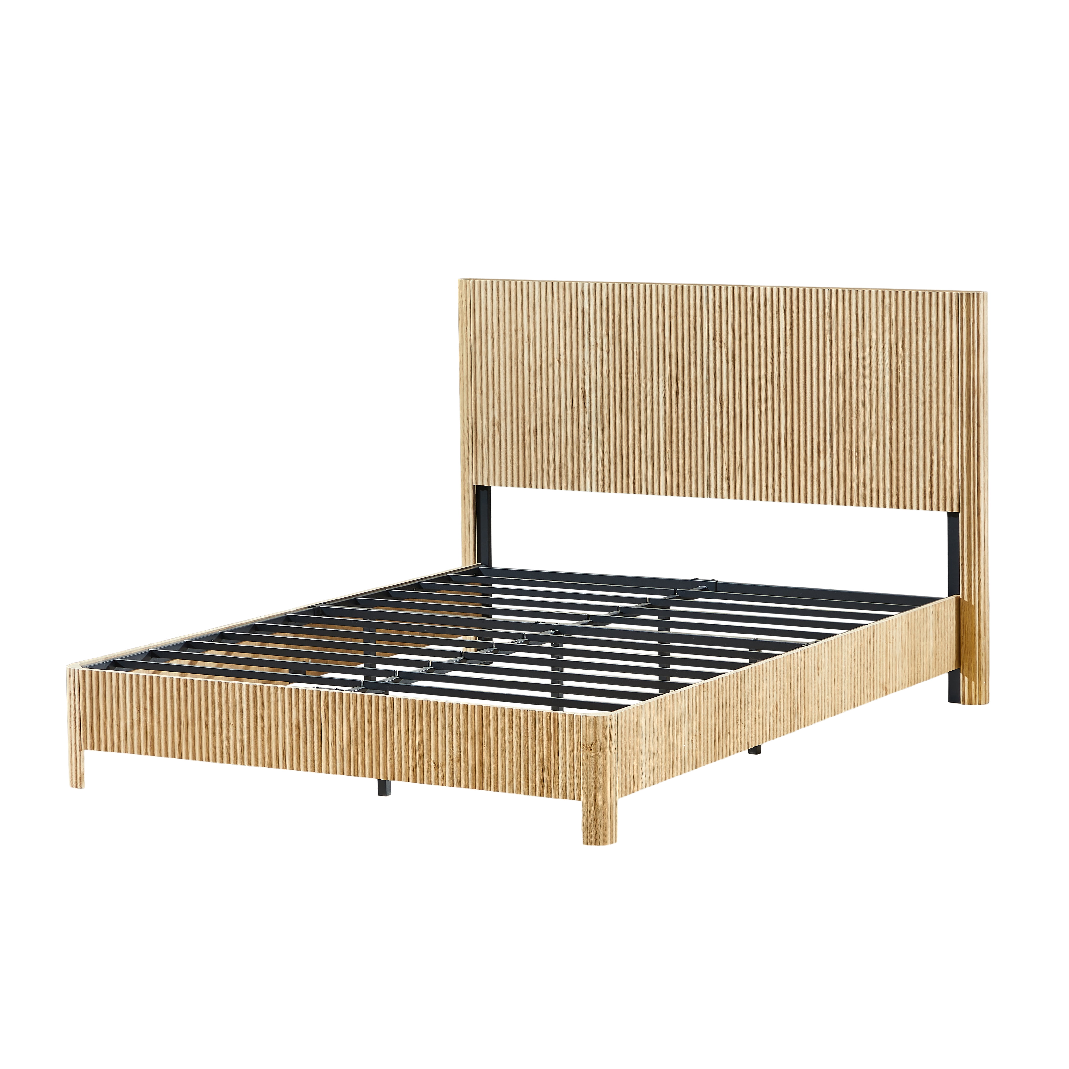Platform Bed Frame, Wood Design Bed, Queen Size Metal and MDF Bed Frame with 13 Slats and Rounded Corners, No Box Spring Needed, Modern Bedroom Furniture, Oak