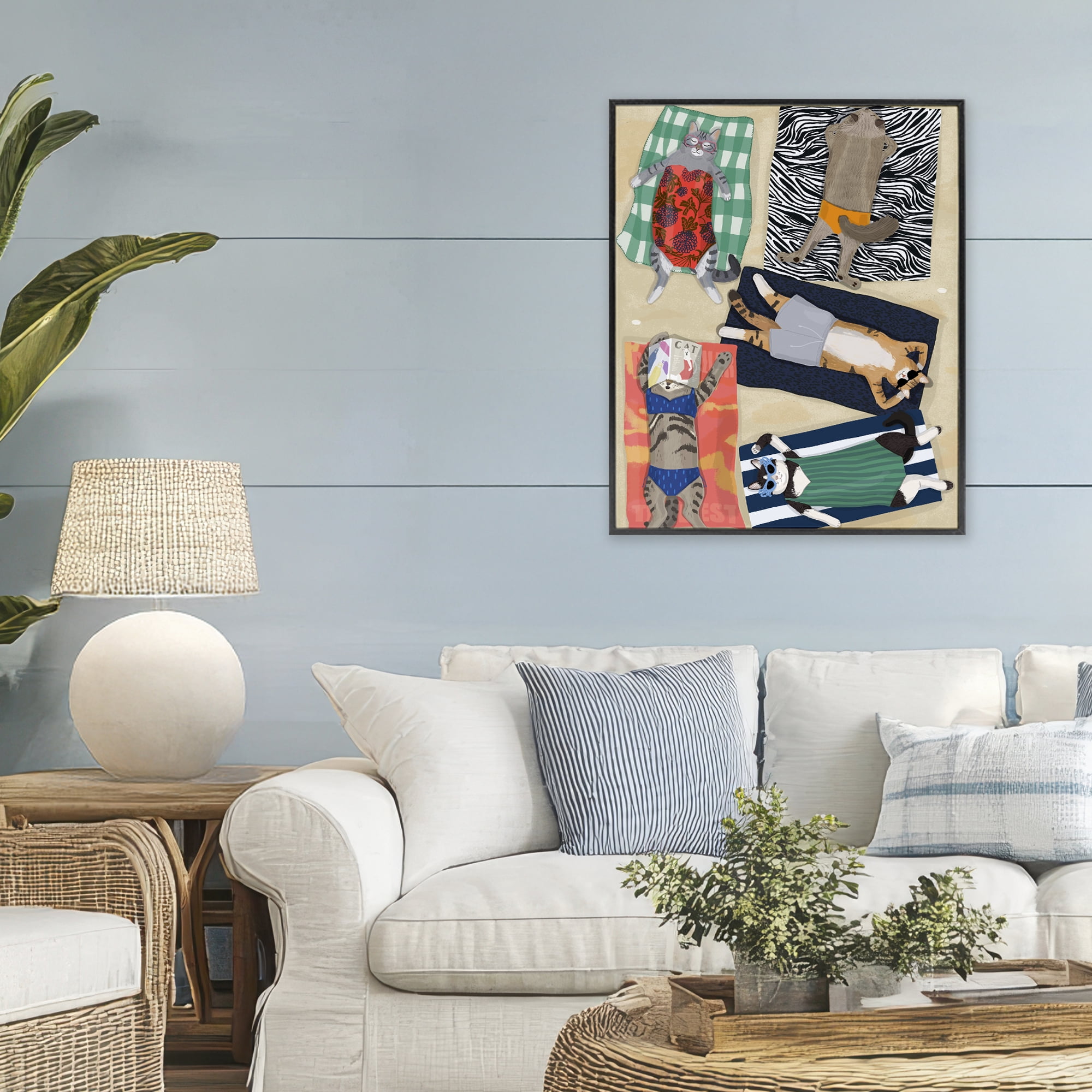 Stupell Industries Summer Sunbathing Cats Black Framed Giclee Art, design by Hanna Melin