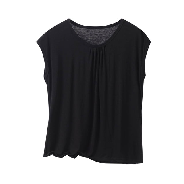 BLVB T-Shirts de Pyjama en Modal Ultra Doux pour Femmes, Coupe Ample, Col Ras du Cou, Hauts Décontractés de Détente, Manches Cap, T-Shirts de Nuit pour Femmes