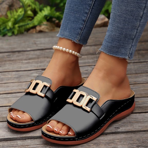 HaoXianJian Womens Fashion Orthotic Slides Ladies Lightweight Athletic Yoga Mat Sandals Slip On Thick Cushion Slippers Sandals With Comfortable Plantar Fasciitis Arch Support