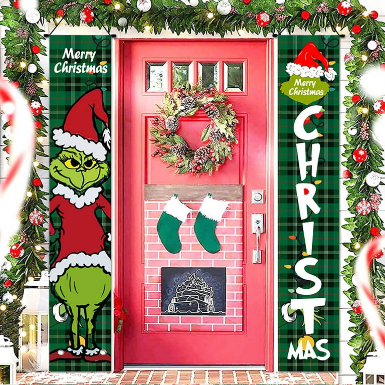 Christmas Decor Christmas Porch Sign Grinch Christmas Hanging for Indoor  Outside Front Door Living Room Kitchen Wall Party 