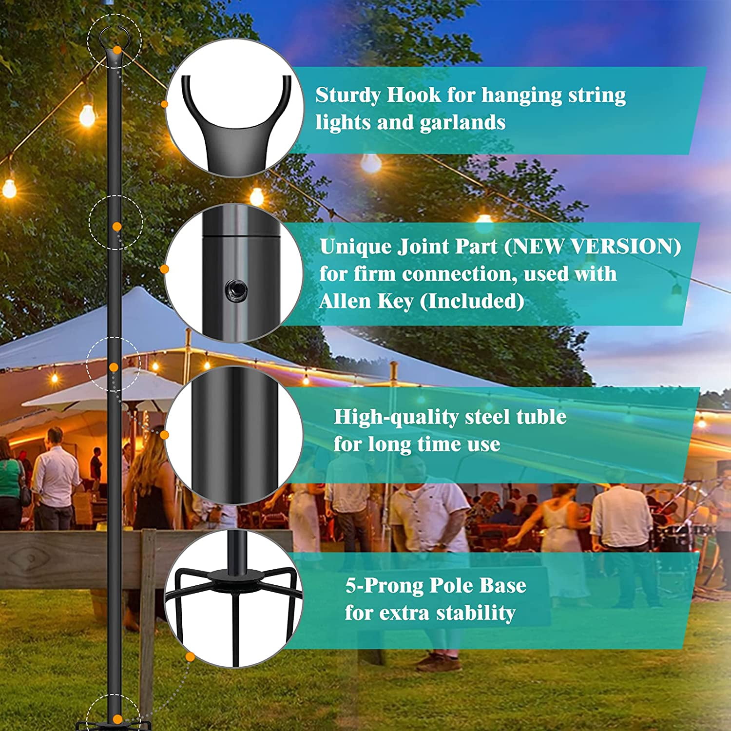 BOZTIY Prong Fork Backyard Outdoor String Light Poles Stand For Patio