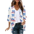 thumbnail image 2 of Gamivast Patriotic Cardigans for Women Star Print Open Front 3/4 Sleeve Loose Fit Western Tops Lightweight Kimono Cardigan 3/4 Sleeve Vacation Beach Wear outfits, 2 of 6