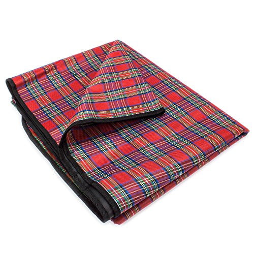 Camco Classic Red & White Checkered Picnic Blanket with Waterproof Backing Inc 