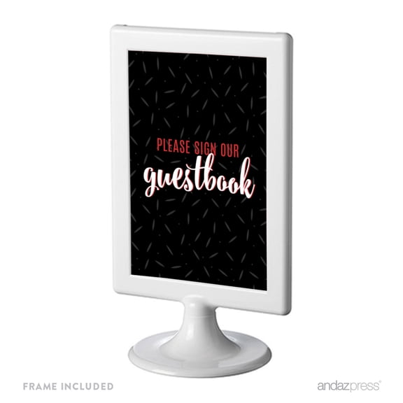 Signature Black, White, Red, Framed Party Sign, Please Sign Our Guestbook, 4x6-inch Double-Sided