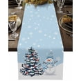 thumbnail image 5 of Christmas Tree Snowman Table Runner 13x36in Non-Slip Cotton Linen Table Runners, Snowflakes on Blue Background Dresser Scarves TableRunner for Dinner Kitchen Dining Wedding Party, 5 of 9