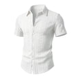 thumbnail image 5 of VEKDONE Men’s Short Sleeve Button Up Shirt Summer Casual Beach Shirt Knit Jacquard Textured Shirts Lightweight Breathable Vacation Tops White S, 5 of 7