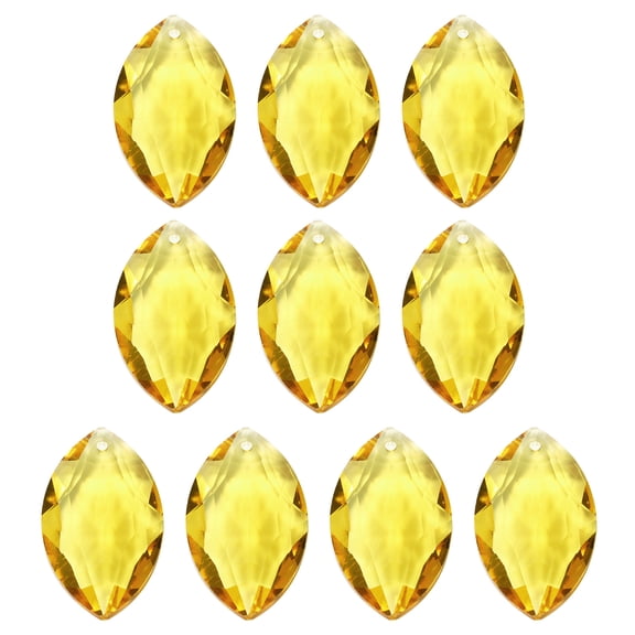 Uxcell K9 Crystal Pendants Oval Beads, 10 Pack 38mm Chandelier Prisms Parts Hanging Beads DIY Lamp Golden