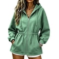 thumbnail image 2 of Ovbmpzd Fleece Lined Sweatshirt For Women Green Zip Up Hoodie Drawstring Waist Long Sleeve Loungewear Sweatshirts,M, 2 of 6