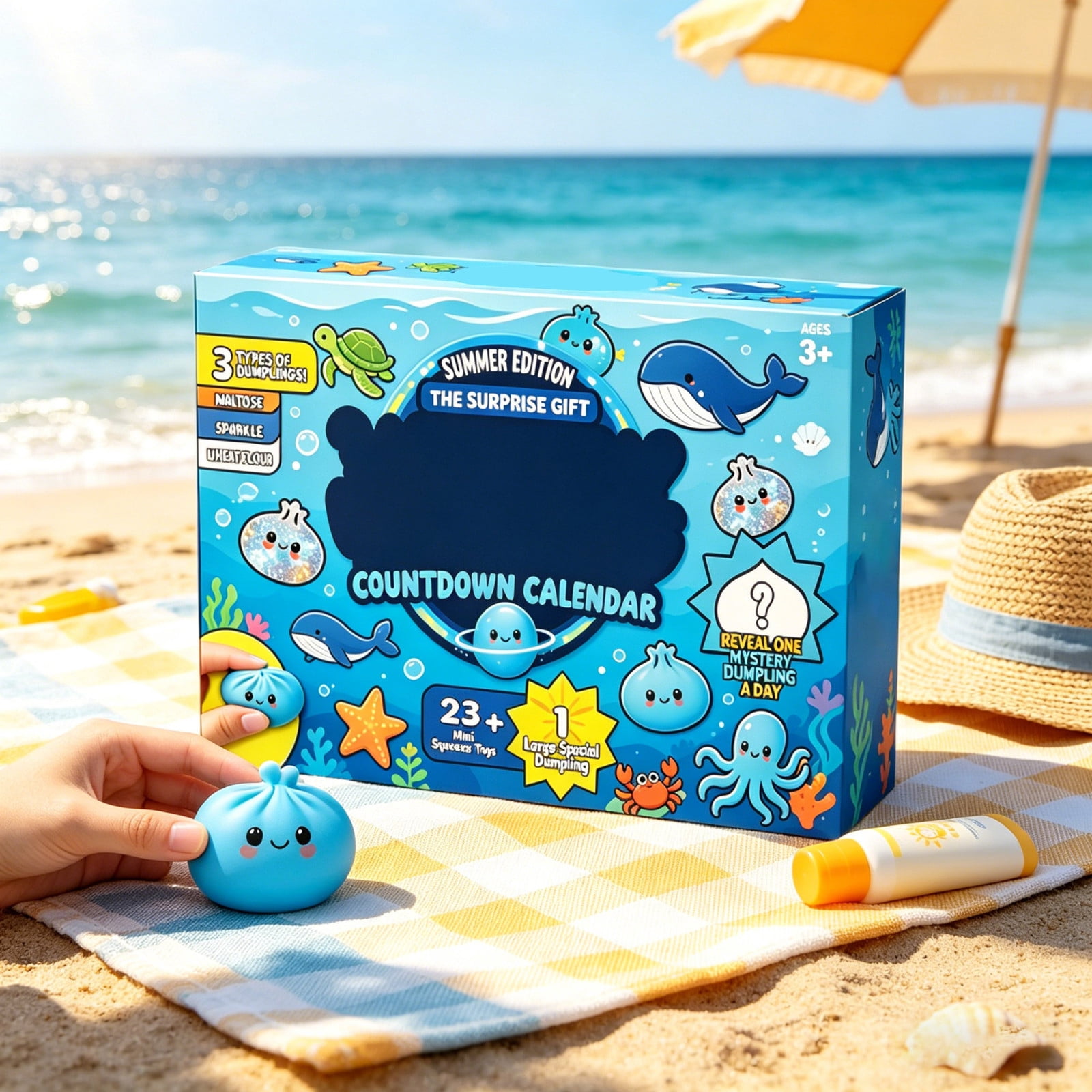 ZEGNUJ 24 Day Summer Squishy Dumpling Countdown Calendar With 3 Types Soft Sensory Toys For Stress Relief And Play Includes Net And Glitter Dumplings