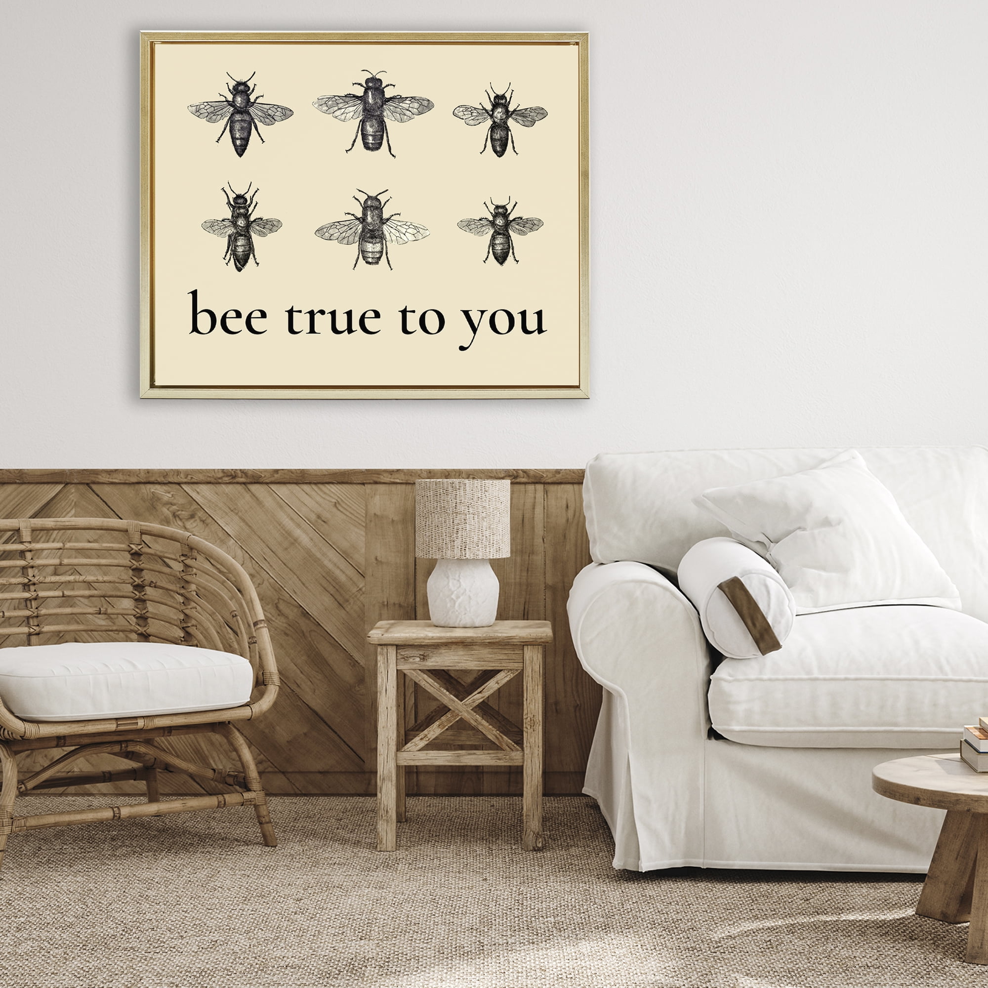 Bee True To You Inspiration Gold Framed Floater Canvas Wall Art, design by Lettered and Lined