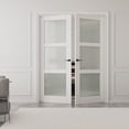 thumbnail image 2 of 60" x 80" 3-Lite Frosted Glass French Door Solid Wood Manufacture Interior Double Bathroom Door With Hardware Kit, 2 of 9
