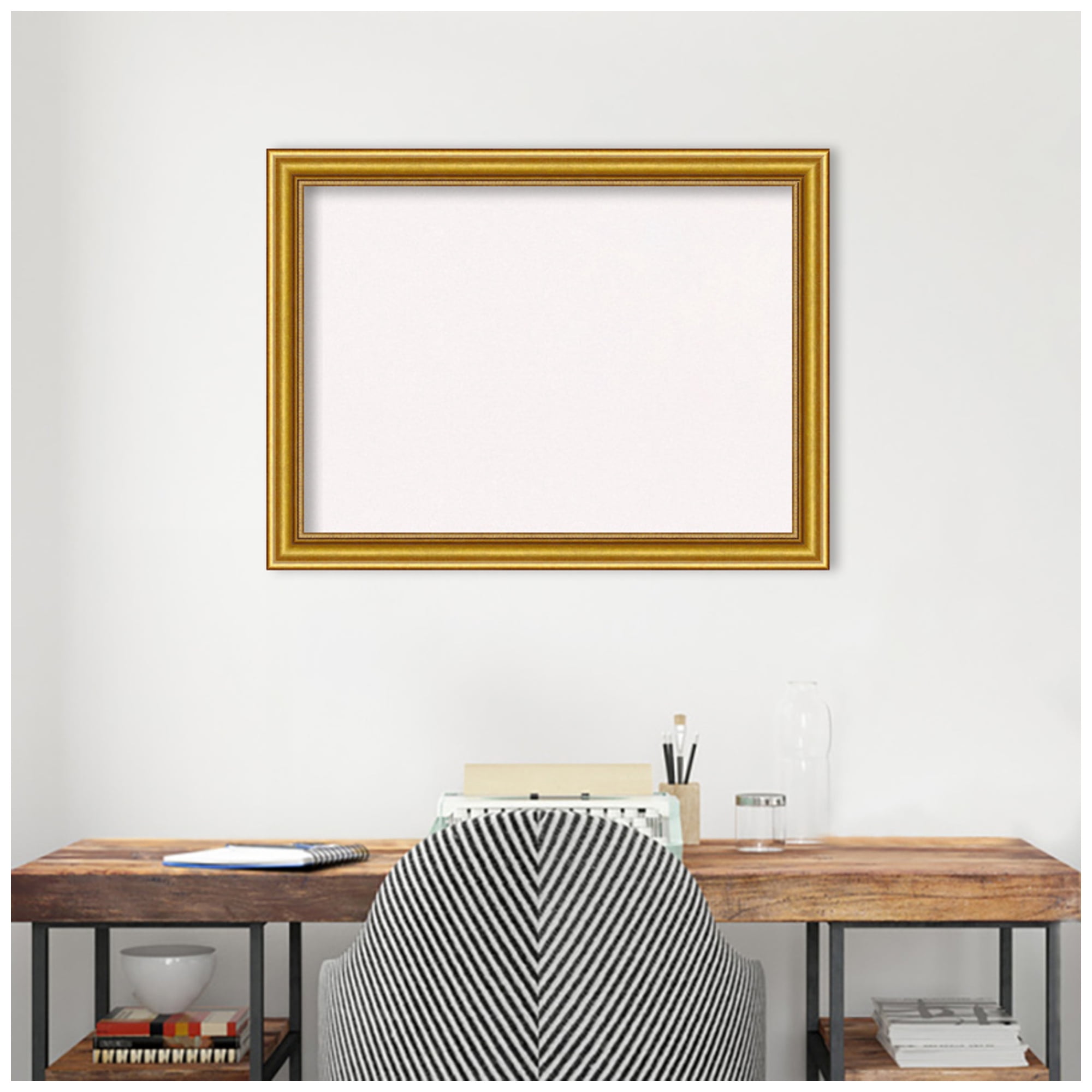 Amanti Art White Cork Board Wood Framed Townhouse Gold Bulletin Board 32 in. x 24 in.