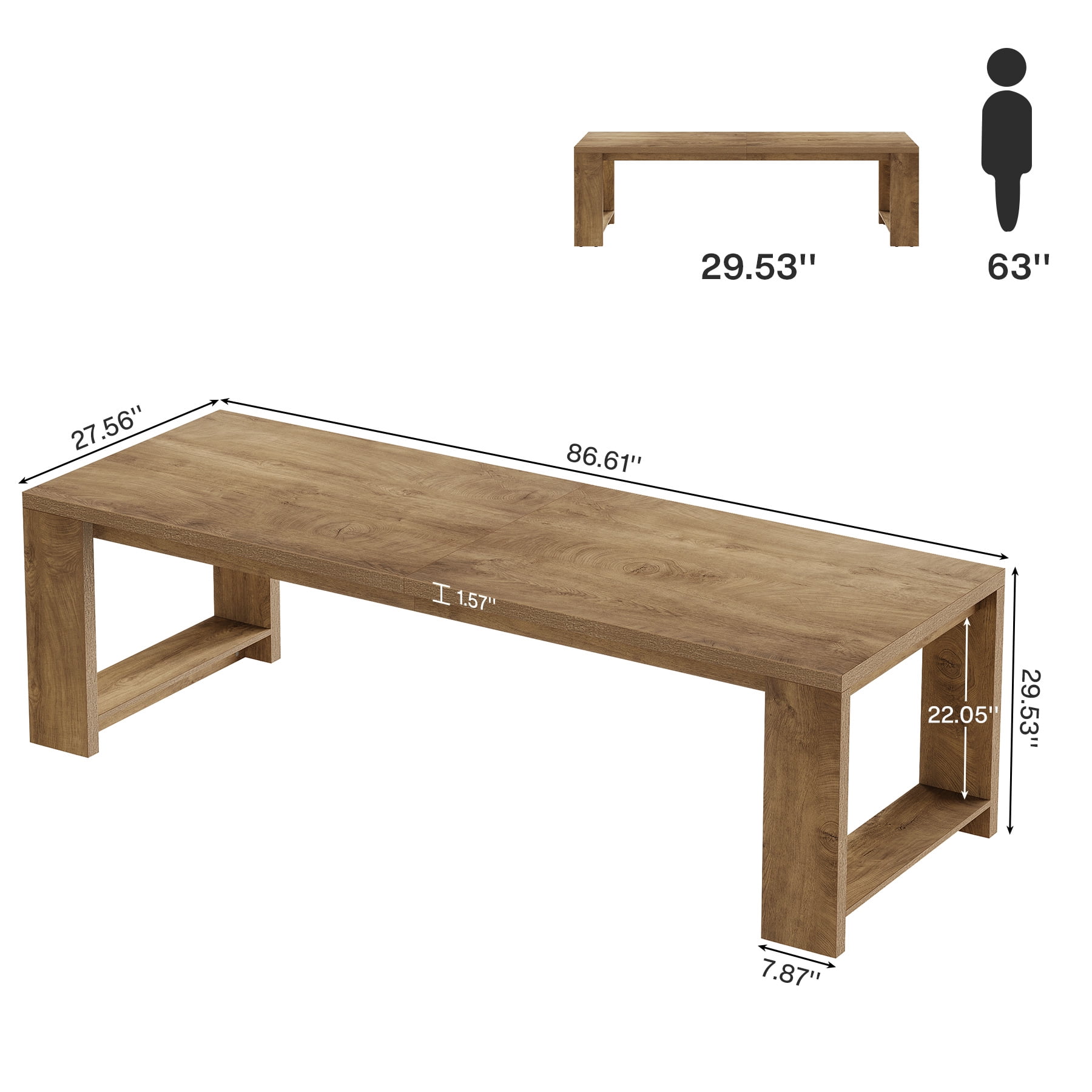 Tribesigns 86.61-inch Dining Table for 6-8, Farmhouse Narrow Kitchen Table with Wood Pedestal Base, Light Brown