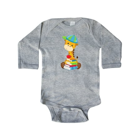 

Inktastic Giraffe Going To School Giraffe With Books Gift Baby Boy or Baby Girl Long Sleeve Bodysuit