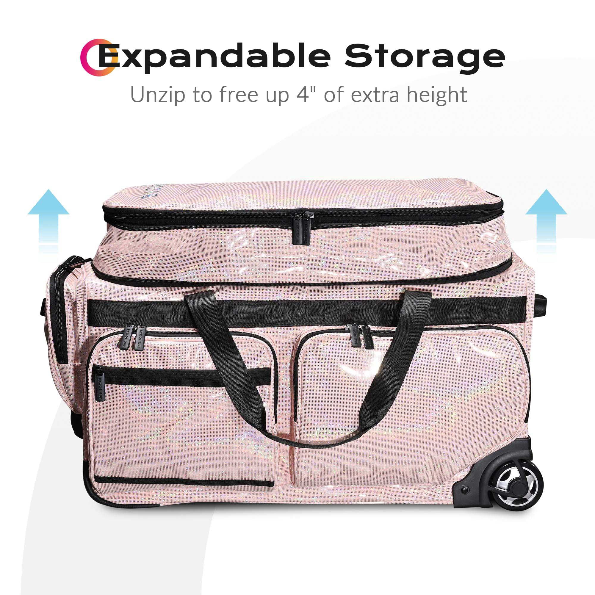 Byootique Rolling Dance Bag with Garment Rack Dream Duffel Bag Recital Bag Travel Duffle Organizer for Dance Competition Performances FA Rose