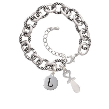 3-D Clear Frosted Baby Pacifier -L- Pebble Initial Diana Bracelet