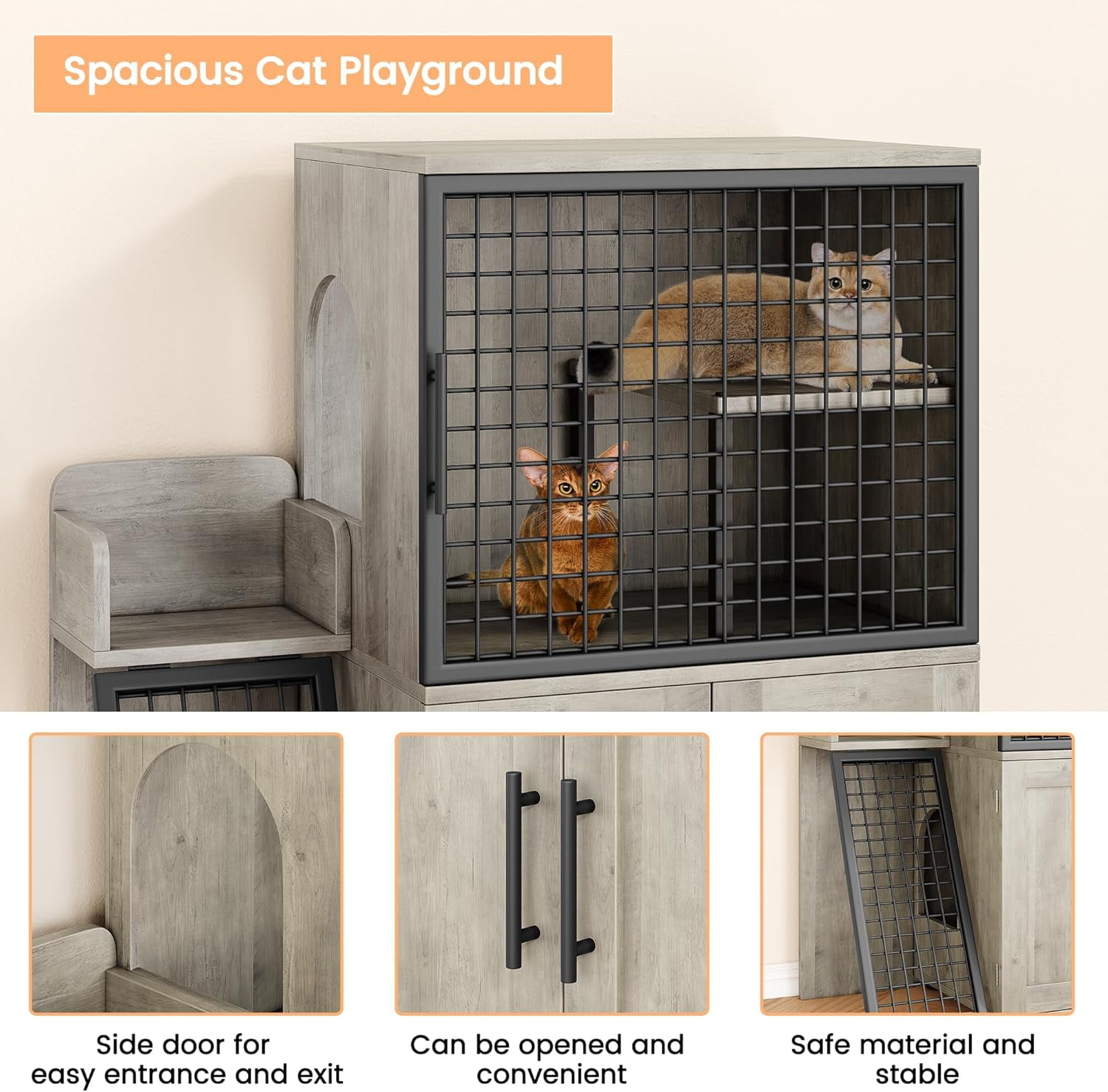 Easy Shopping Modern Cat Litter Box Enclosure – Dual Layer Hidden Cat Washroom with Sturdy Ladder, Ideal Cat Cabinet for Indoor Cats in Gray