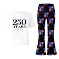 thumbnail image 5 of Weebloom Girls Outfits Short Sleeve Patriotic Stylish Casual Jumpsuit With Bow Print Flared Leg Pants Kids Playwear Outfit Youth Girl Clothes Set Size 5-6 Years Black, 5 of 5