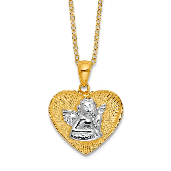 925 Sterling Silver Gold-tone Religious Guardian Angel In Love Heart Necklace 18 Inch 16.6mm Wide Pendant Necklace for W