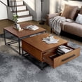 thumbnail image 3 of Furniture of America Noote Wood 2-Piece Nesting Tables Set with Drawer in Brown, 3 of 5
