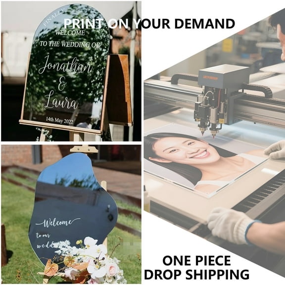 Customized Wedding Party Welcome Sign Mirror Backing Text UV Print 16"*24"