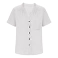 thumbnail image 5 of GERsome Womens T-Shirts Button Down V-Neck Short Sleeve Shirts Casual Work Blouses Summer Tops with Pockets,White,Size L, 5 of 7