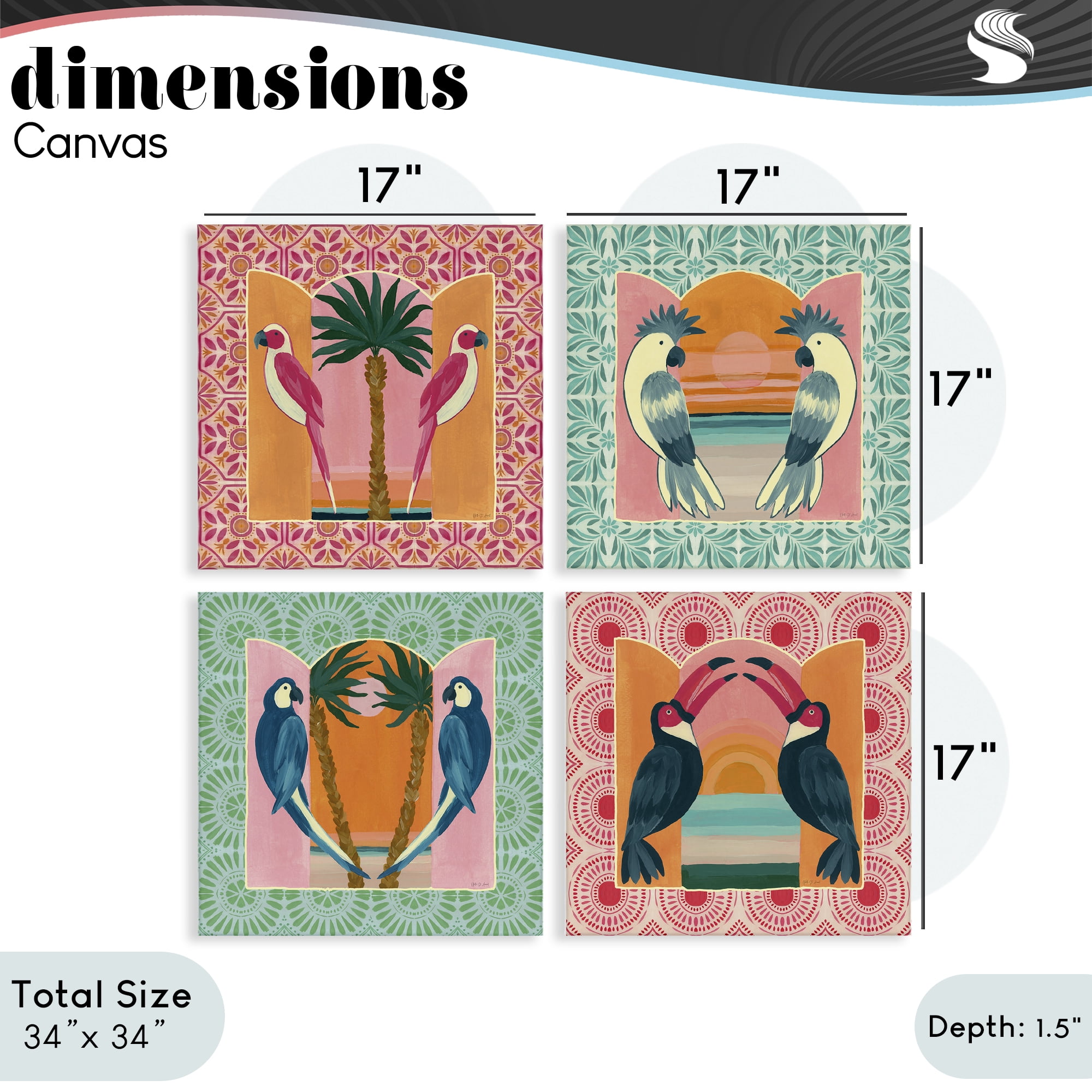 Stupell Industries Patterned Twin Bird Symmetry 4 Piece Canvas Wall Art Set, design by Yvette St. Amant