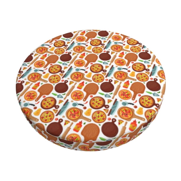 Disketp Hot Fresh Pizza Funda Redonda para Taburete, Funda de Cojín para Silla de Bar Suave y Elástica-12 inch