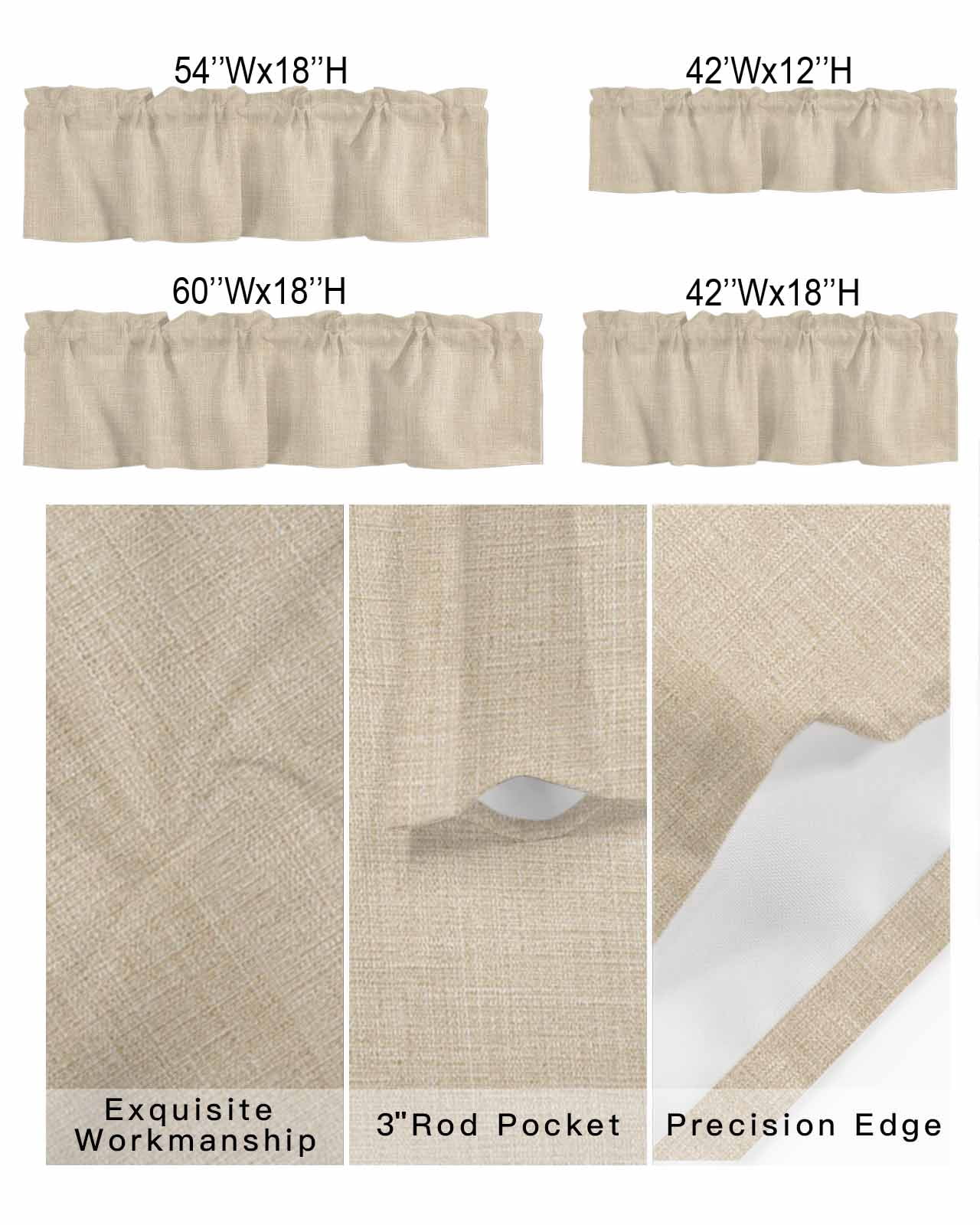 Kitchen Curtain Valances for Windows,Vintage Country Beige Linen Texture Rod Pocket Small Valance Farm Burlap Short Window Treatment for Bedroom Bathroom Living Room,54"x18"