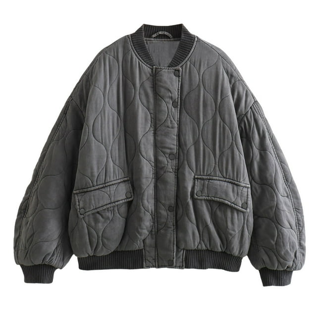 WEAIXIMIUNG Fall Jackets for Women 2024 Plus Size Long Women's Solid Color Loose Jacket Padded Jacket