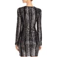 thumbnail image 2 of AQUA Womens Black Sequined Padded Striped Long Sleeve Crew Neck Mini Cocktail Sheath Dress S, 2 of 2