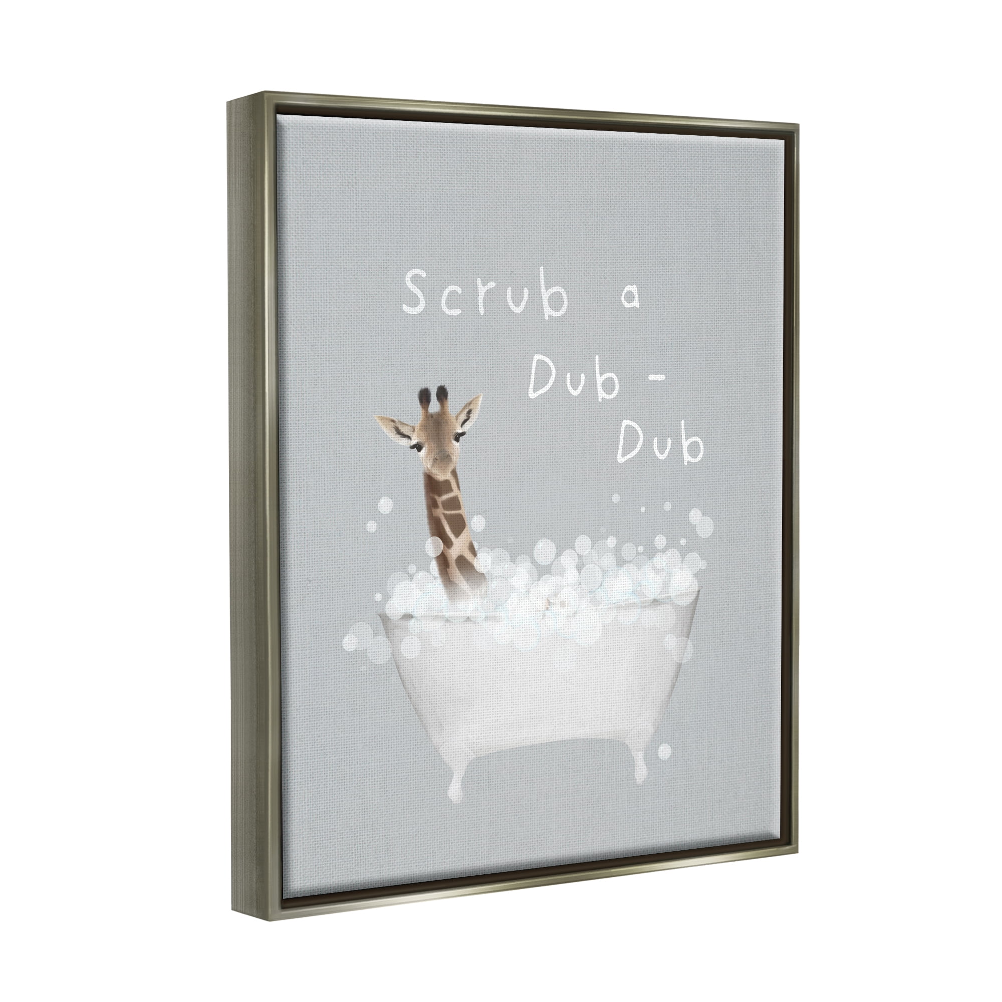 Stupell Industries Scrub-a-Dub Giraffe Tub Animals & Insects Painting Gray Floater Framed Canvas Art Print Wall Art, 25 x 31