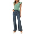 thumbnail image 2 of Camiseta Gingham Inspire Chic para mujer, blusa vintage con volantes y mangas de capucha, a cuadros, color verde, 2 of 6