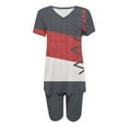thumbnail image 5 of Wyobmus Women 2 Piece Short Outfits Set Color Blocked Half Sleeve V Neck T Shirt Biker Shorts Loose Fit Workout Tracksuit B-Gray, 5 of 6