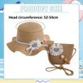 thumbnail image 2 of Sombrero de paja de verano para niños con circunferencia de 52 a 54 cm, sombrero de playa con estampado de cuadros y bolsa de paja, 2 of 5