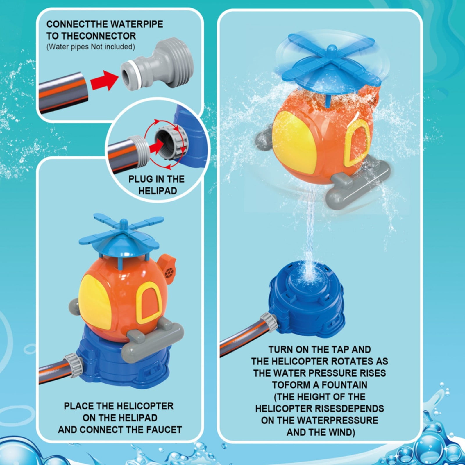 Outdoor Sprinkler Water Play Toy for Kids, Lifting Helicopter Water Spray Toy for Backyard Lawn Swimming Pool, Summer Carnival Water Game Toys for Boys Girls