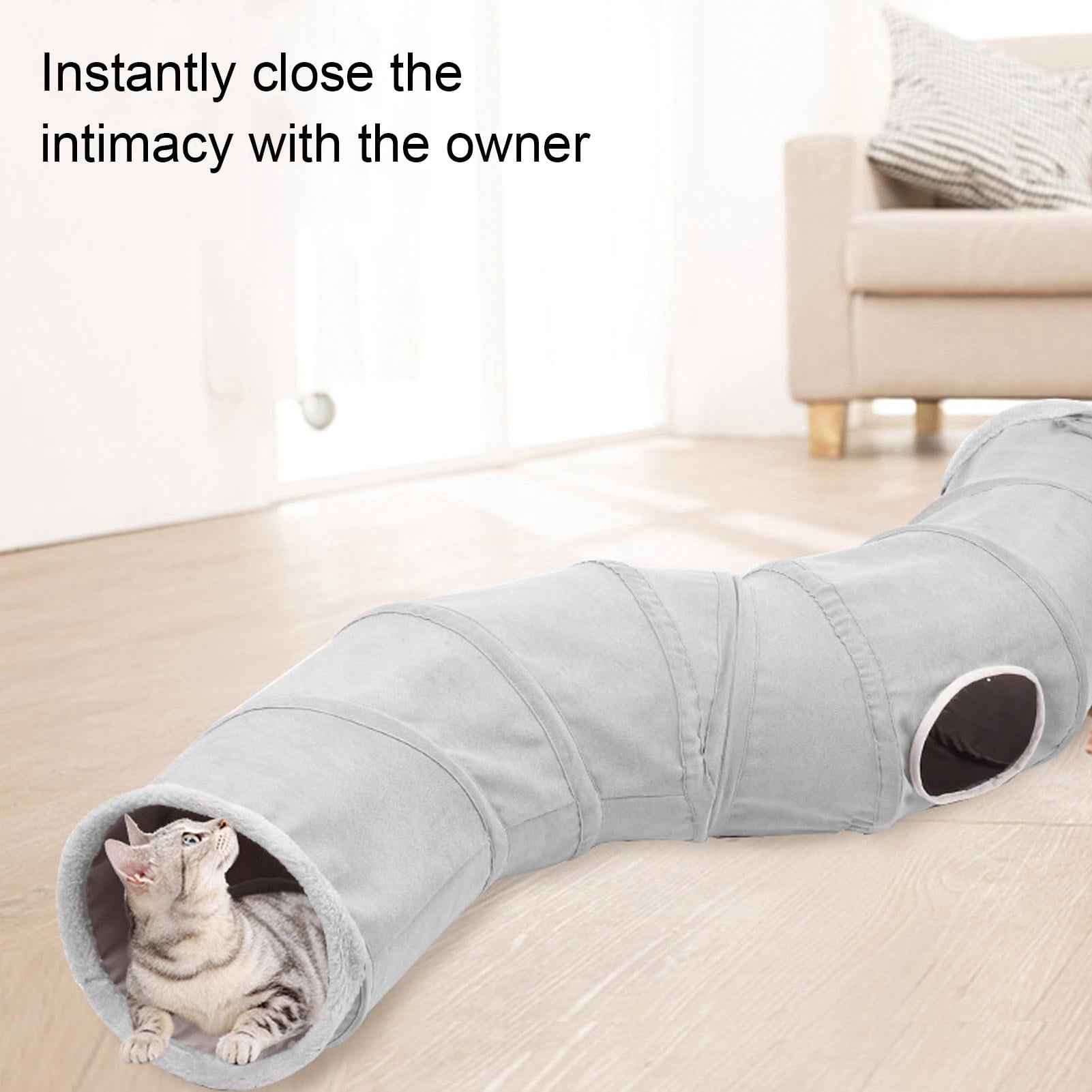 BIMZUC Foldable S-Shaped Cat Tunnel Play Tube Toy with Hanging Ball for Rabbits, Kittens, Puppies (11.4 in / 29 cm)