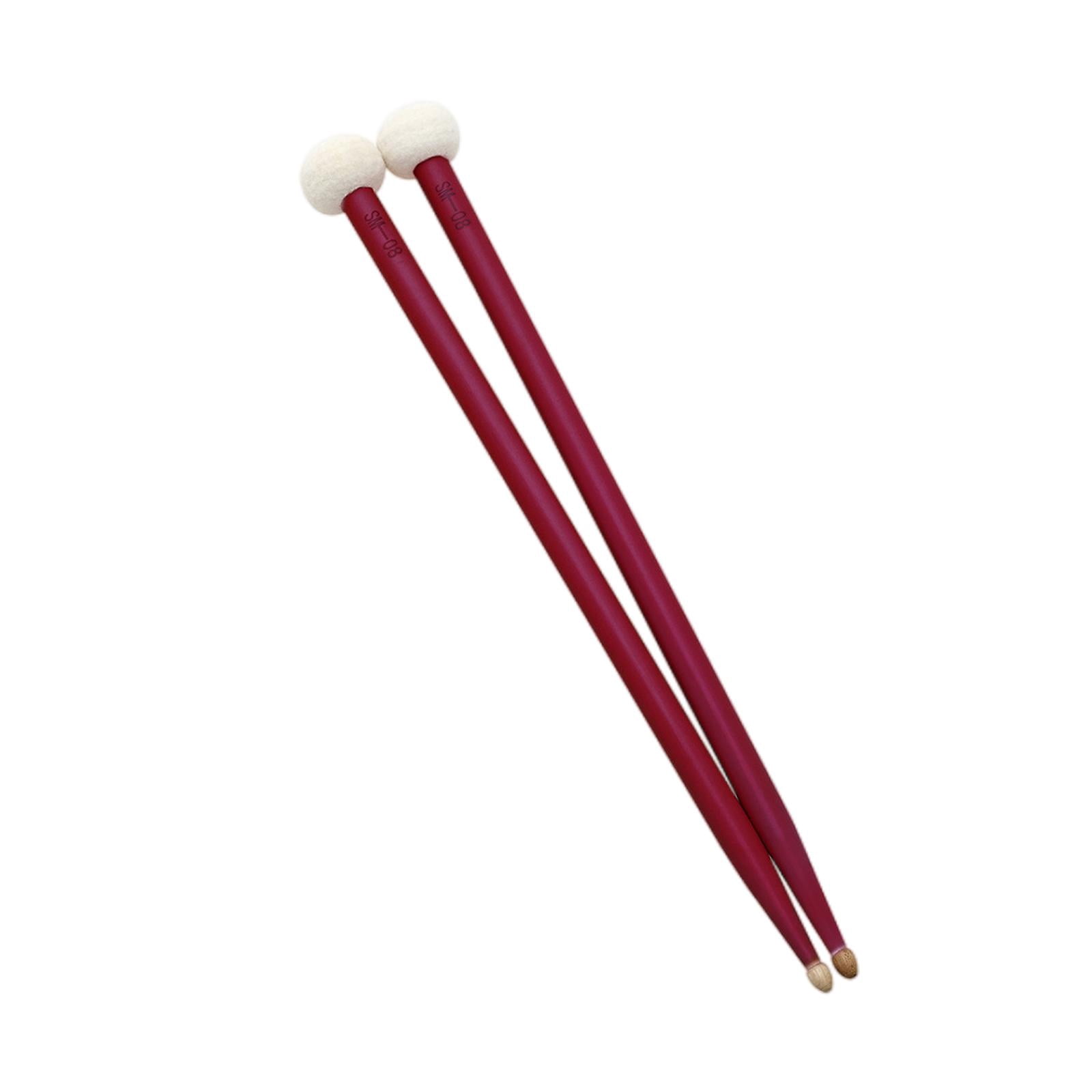Pair Drumsticks, Felt Head Drum Sticks, Acoustic Drums Accessories Wood Tip Mallets, Bass Drums Kids Beginners Students Red